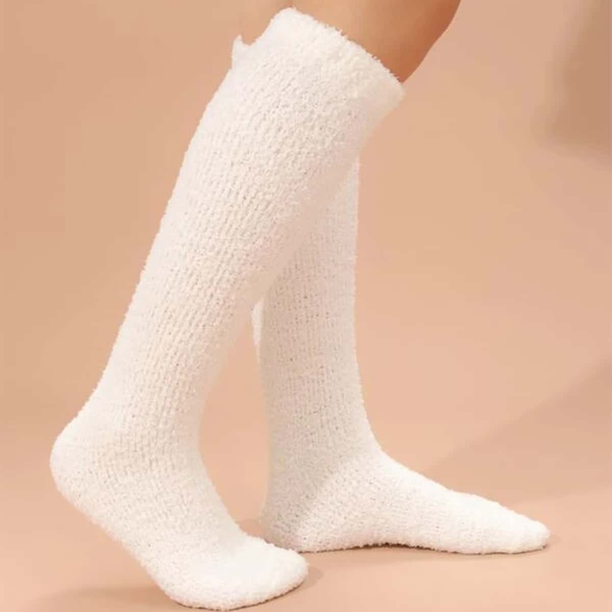 

Solid Knee High Fuzzy Socks, White