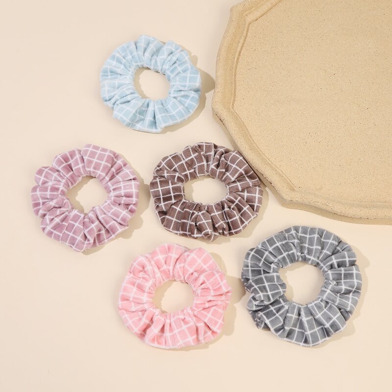 

5pcs Plaid Scrunchie, Multicolor