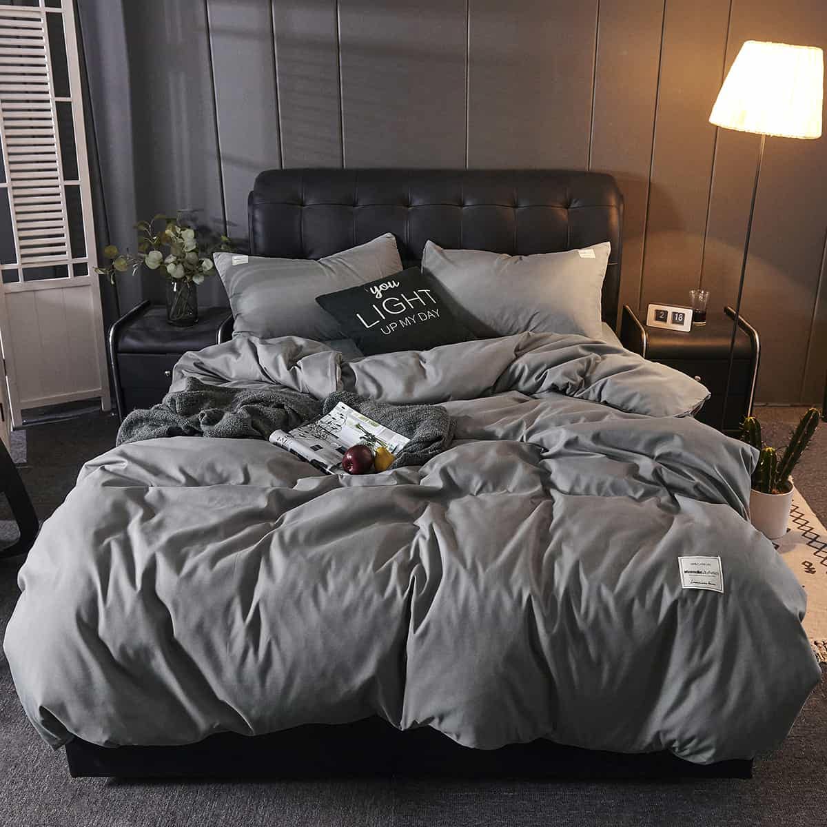 

Solid Color Bedding Set Without Filler, Grey