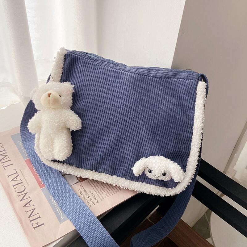 

Teddy Trim Corduroy Crossbody Bag, Blue