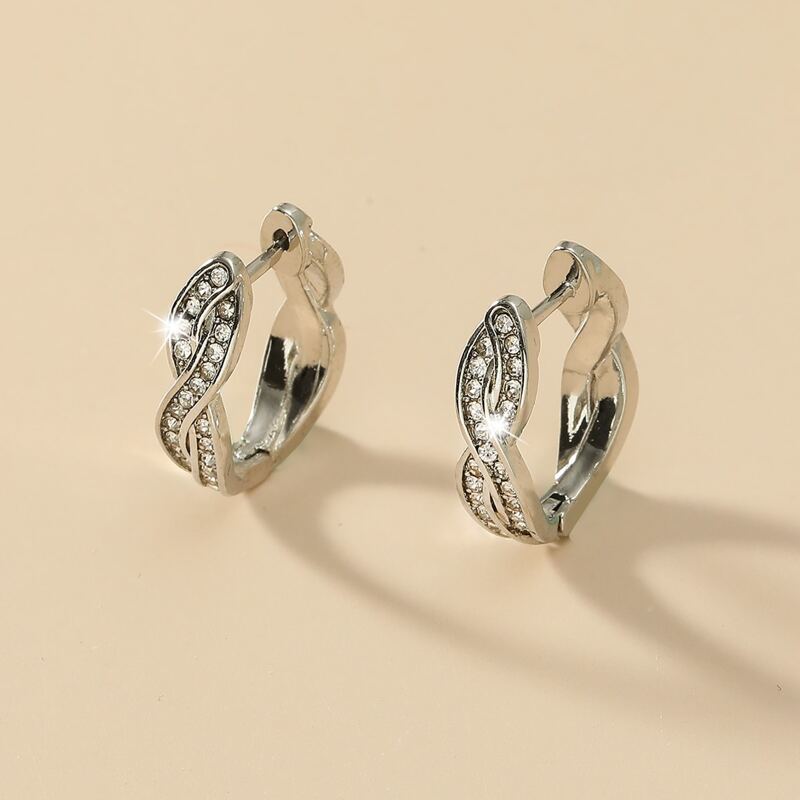 

Rhinestone Twist Hoop Earrings, Silver