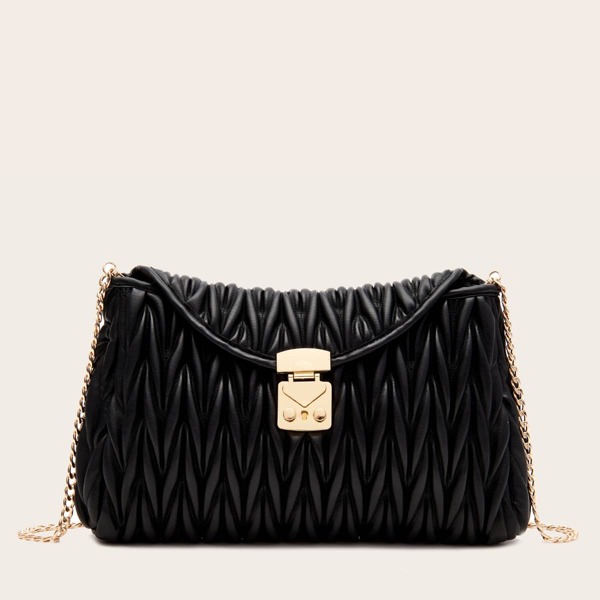 

Metal Lock Stitch Detail Crossbody Bag, Black