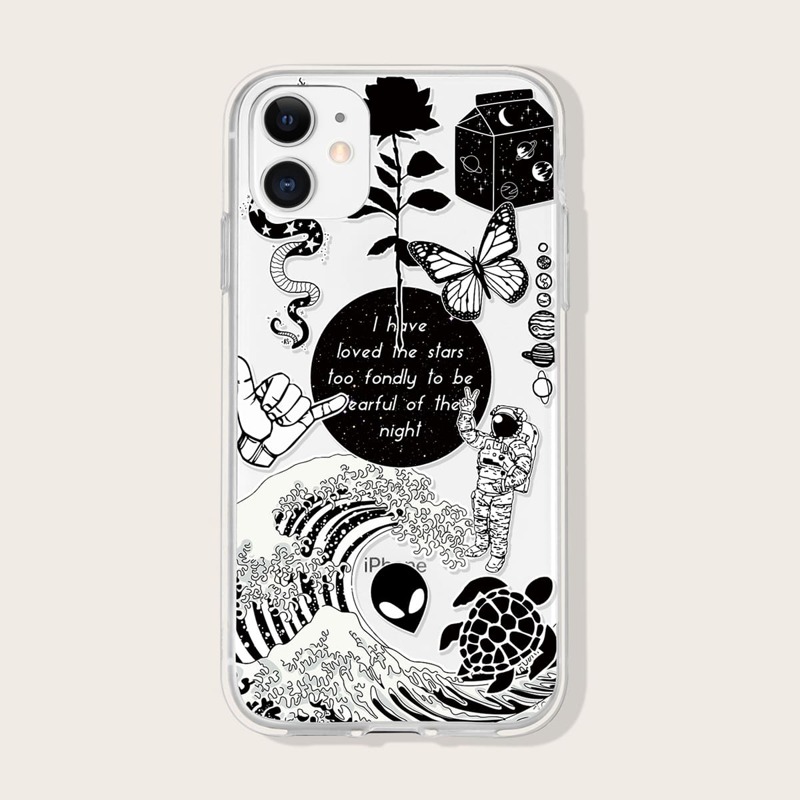 

Flower & Butterfly Print iPhone Case, Black
