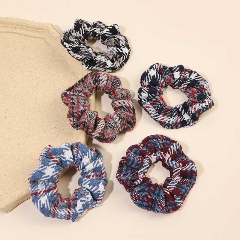 

5pcs Plaid Scrunchie, Multicolor