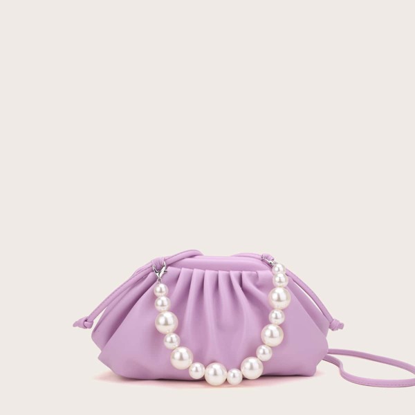 

Faux Pearl Handle Ruched Bag, Purple