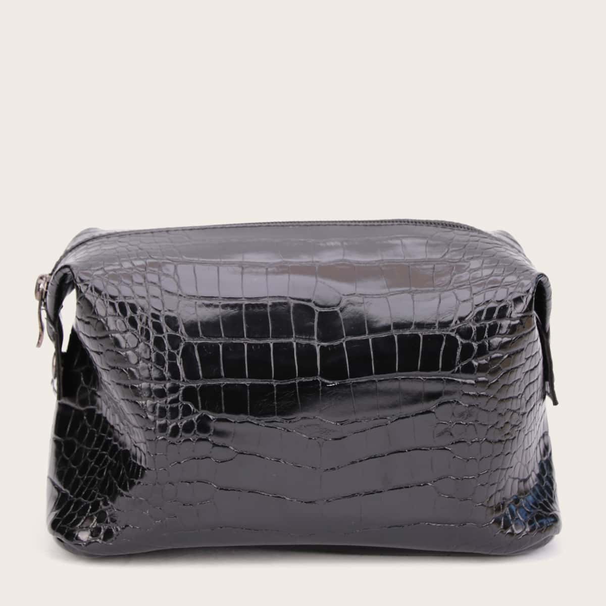 

Crocodile Pattern Makeup Bag, Black