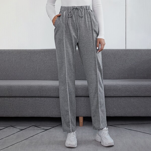 

Drawstring Waist Seam Front Joggers, Grey