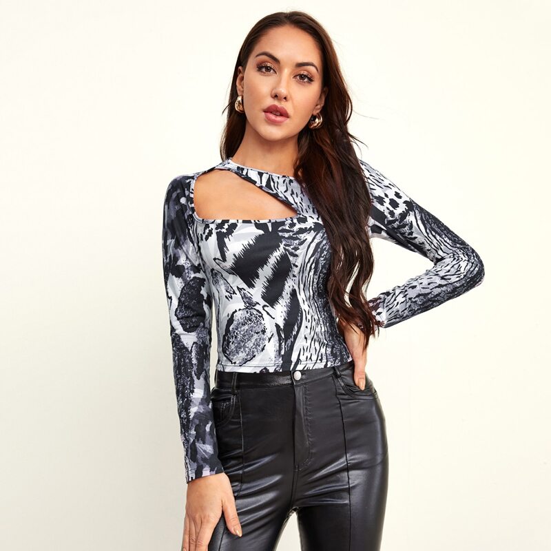 

Cut Out Plants Print Slim Tee, Multicolor