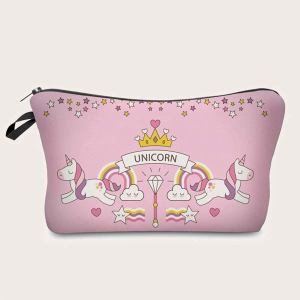 

Unicorn Cartoon Graphic Makeup Bag, Multicolor