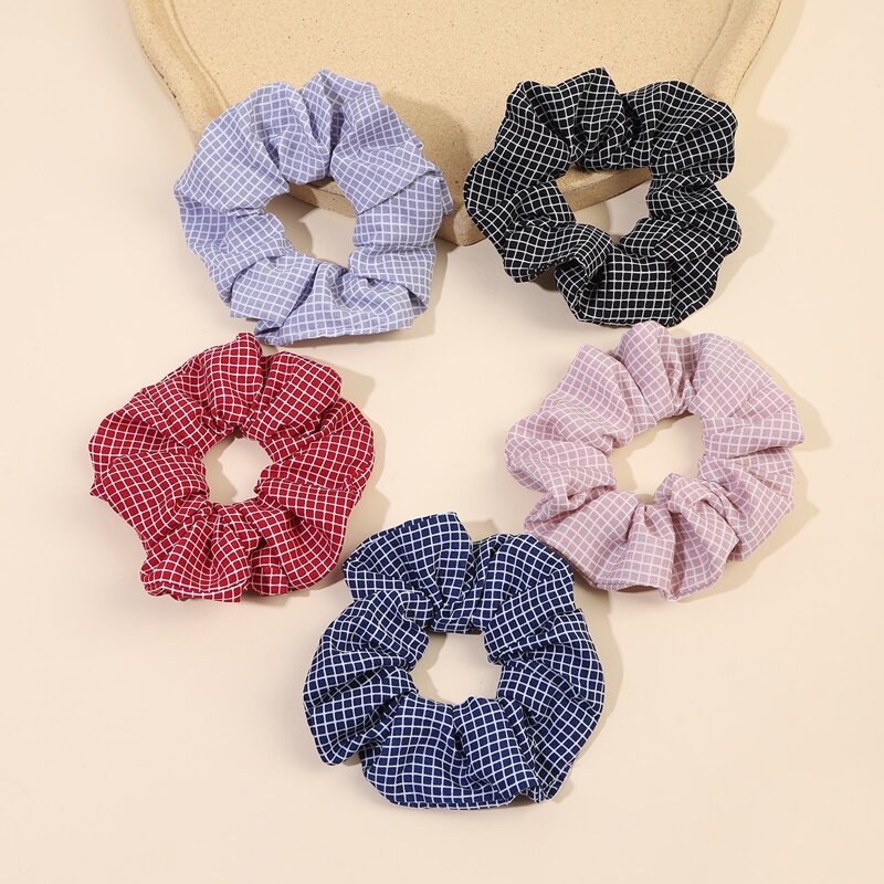 

5pcs Plaid Scrunchie, Multicolor