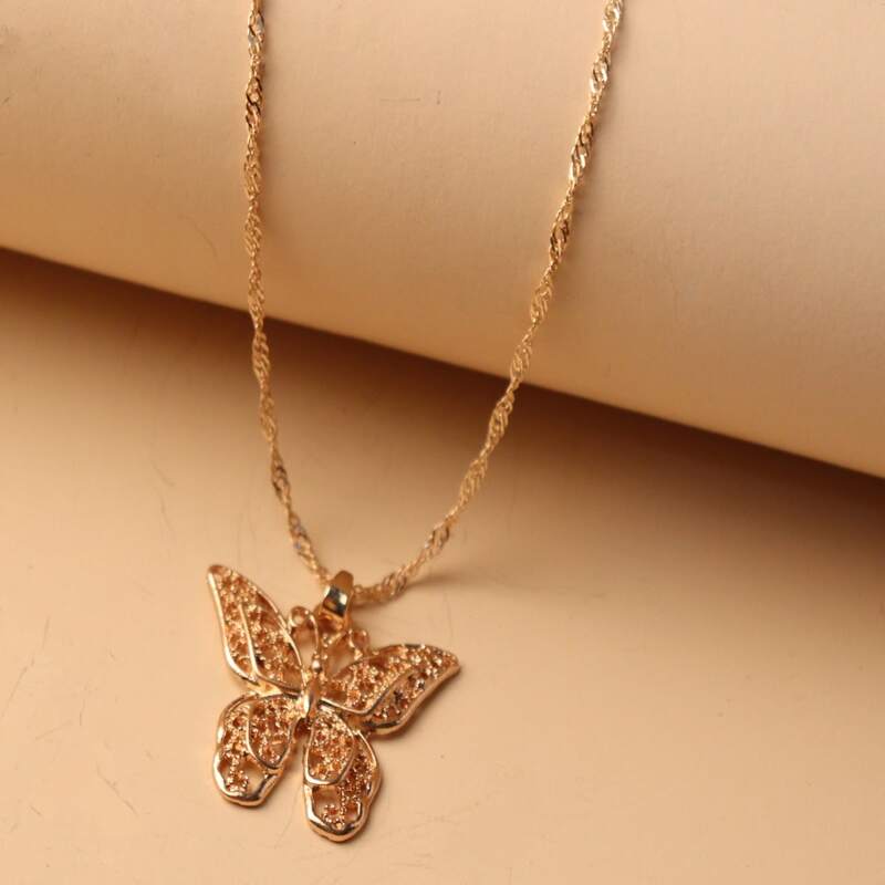 

Hollow Butterfly Charm Necklace, Gold