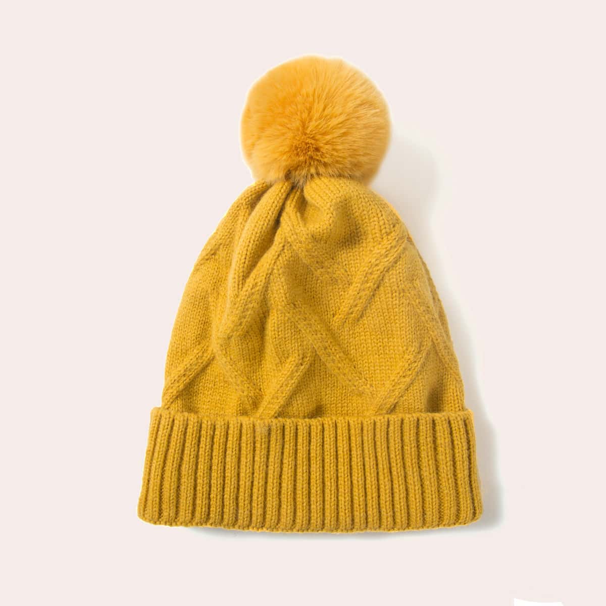 

Pom Pom Knit Beanie, Yellow