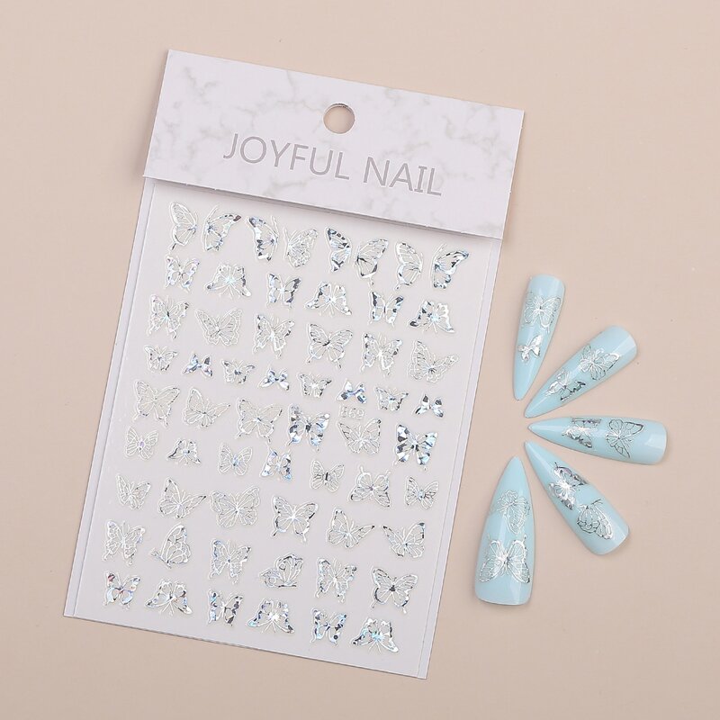 

1sheet Holographic Butterfly Nail Art Sticker, Silver