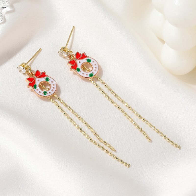 

Christmas Wreath Tassel Drop Earrings, Gold