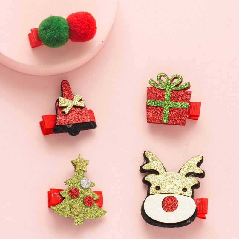 

5pcs Christmas Deer Glitter Hair Clip, Multicolor