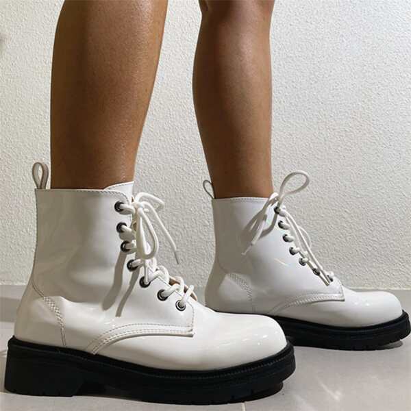 

Lace-up Front Wide Fit Combat Boots, White