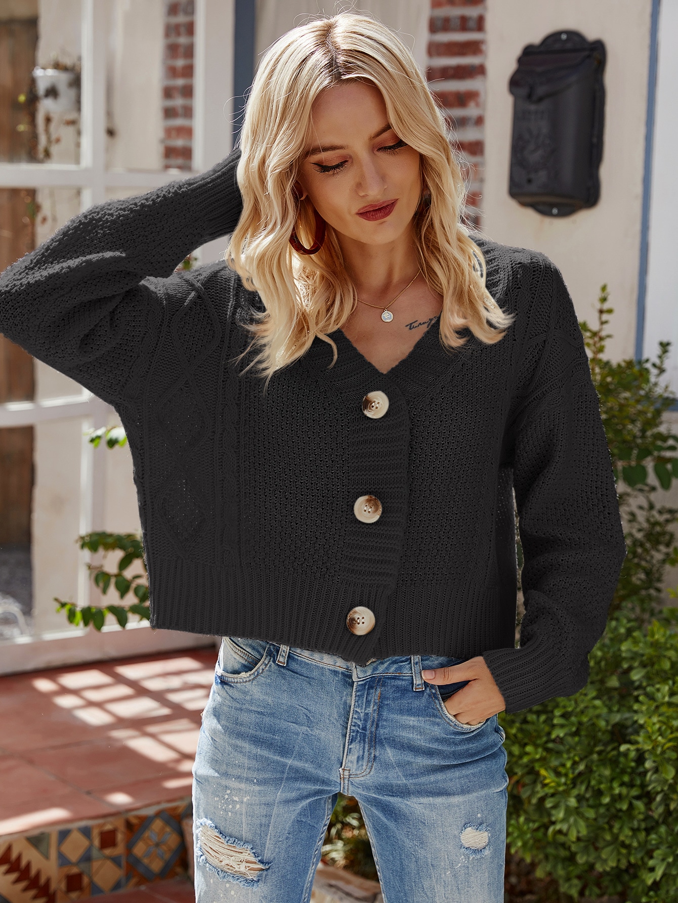 Button Front Drop Shoulder Cardigan thumbnail