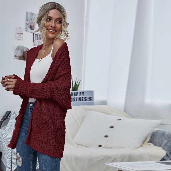 

Open Front Popcorn Knit Cardigan, Burgundy
