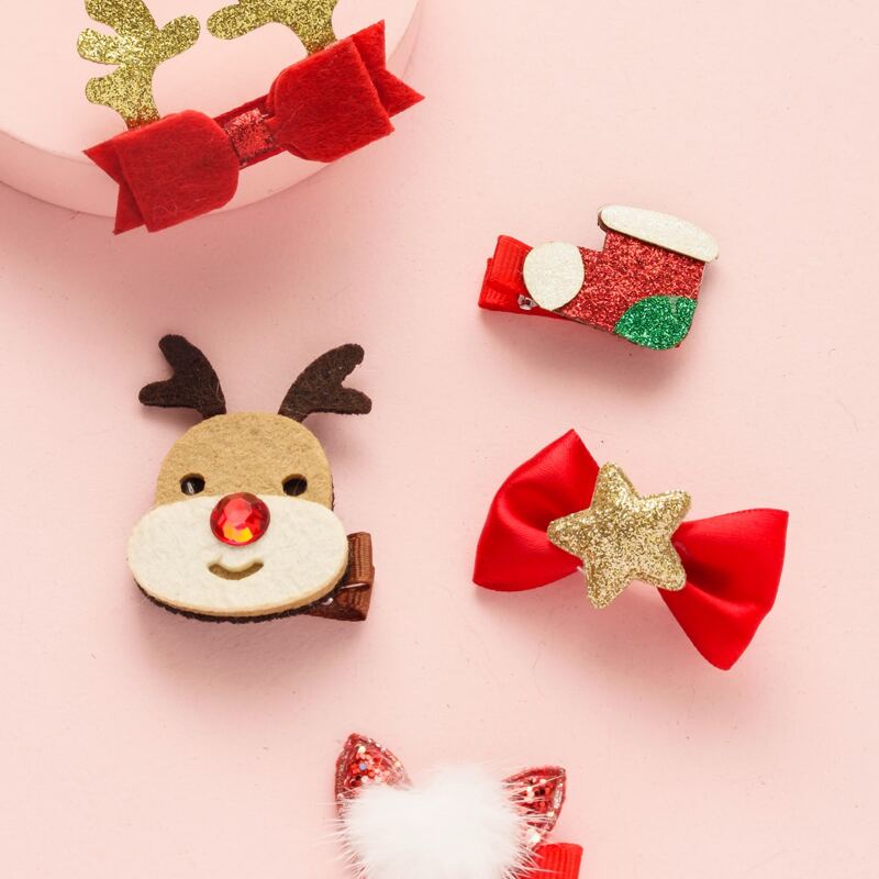 

5pcs Christmas Deer Glitter Hair Clip, Multicolor