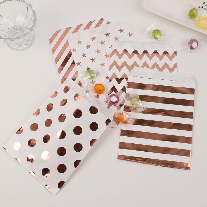 

10pcs Random Pattern Paper Candy Bag, Rose gold