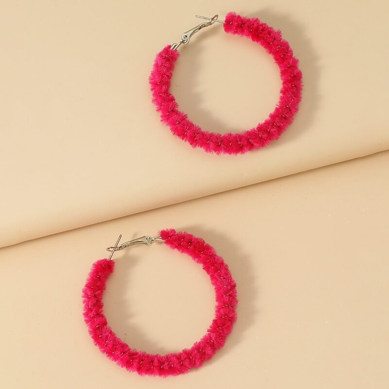 Fluffy Hoop Earrings, Hot pink