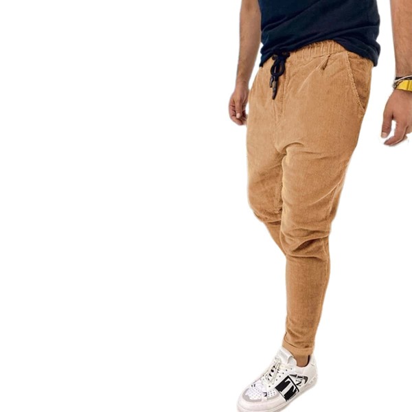 

Men Drawstring Waist Corduroy Pants, Camel