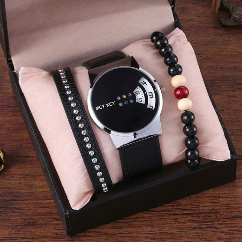 

1pc Guys Creative Dial Quartz Watch & 2pcs Bracelet