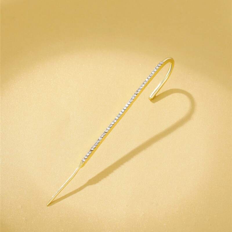 

Rhinestone Umbrella Handle Shaped Ear Cuff, Silver