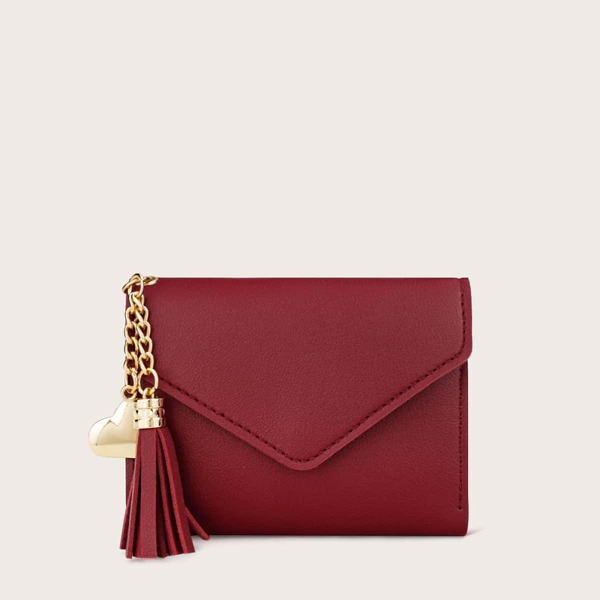 

Tassel Decor Fold Over Purse, Red