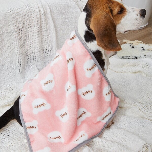

Contrast Binding Letter Graphic Dog Blanket, Baby pink pastel