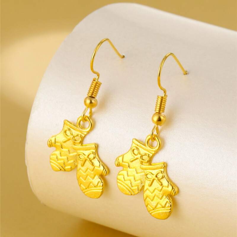 

Christmas Gloves Design Drop Earrings, Gold
