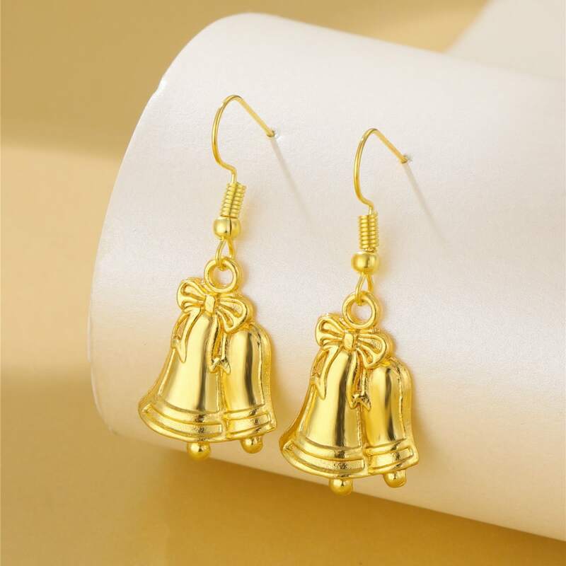

Christmas Bell Design Drop Earrings, Gold