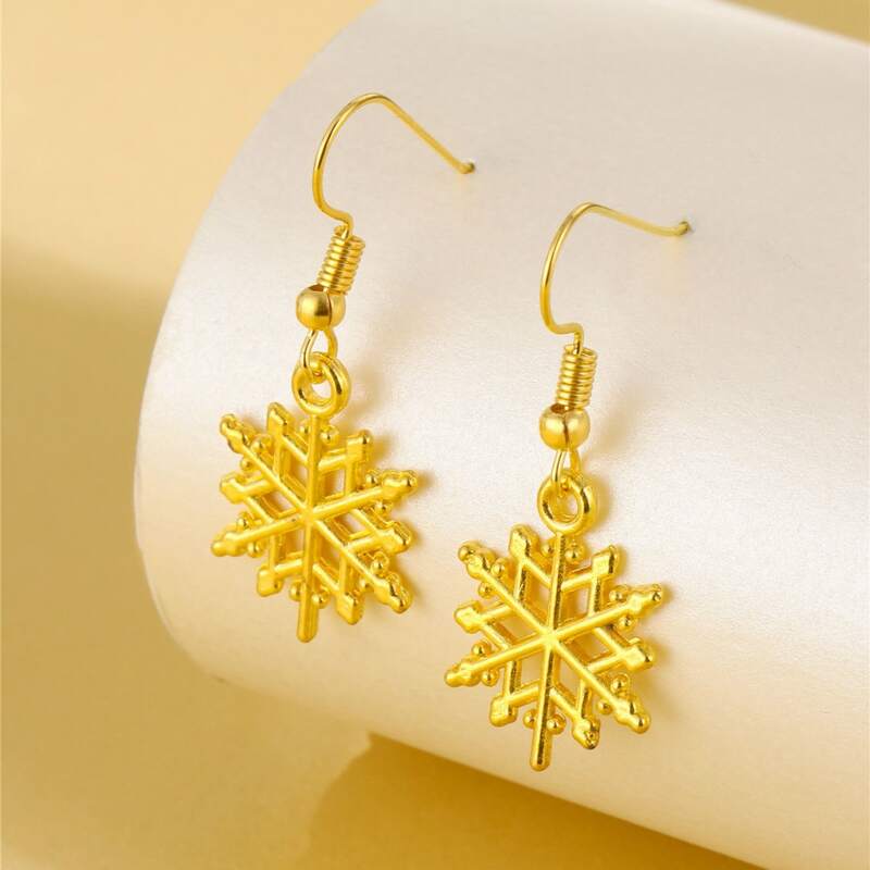 

Christmas Snowflake Design Drop Earrings, Gold