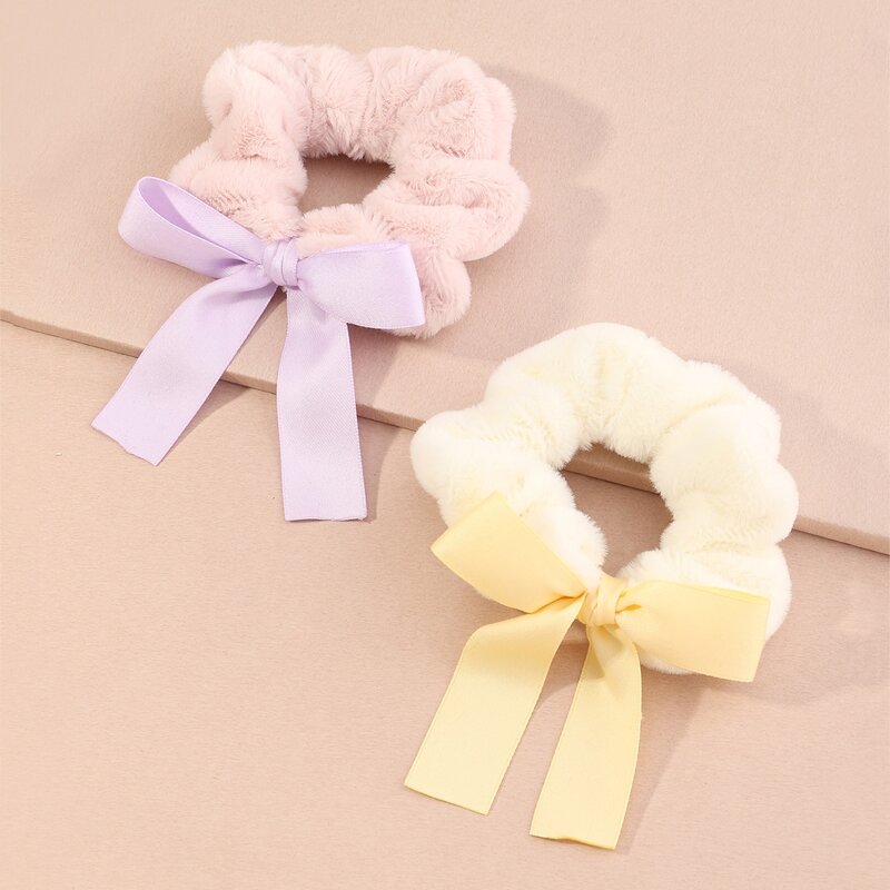

2pcs Bow Knot Fluffy Scrunchie, Multicolor
