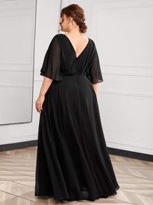 SHEIN Belle Đầm Plus Size Đề can Hoa Hấp dẫn - màu đen - Xem 2