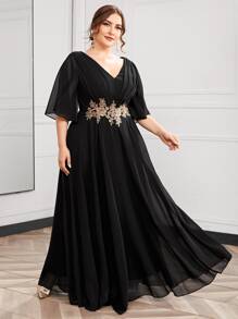 SHEIN Belle Đầm Plus Size Đề can Hoa Hấp dẫn - màu đen - Xem 4