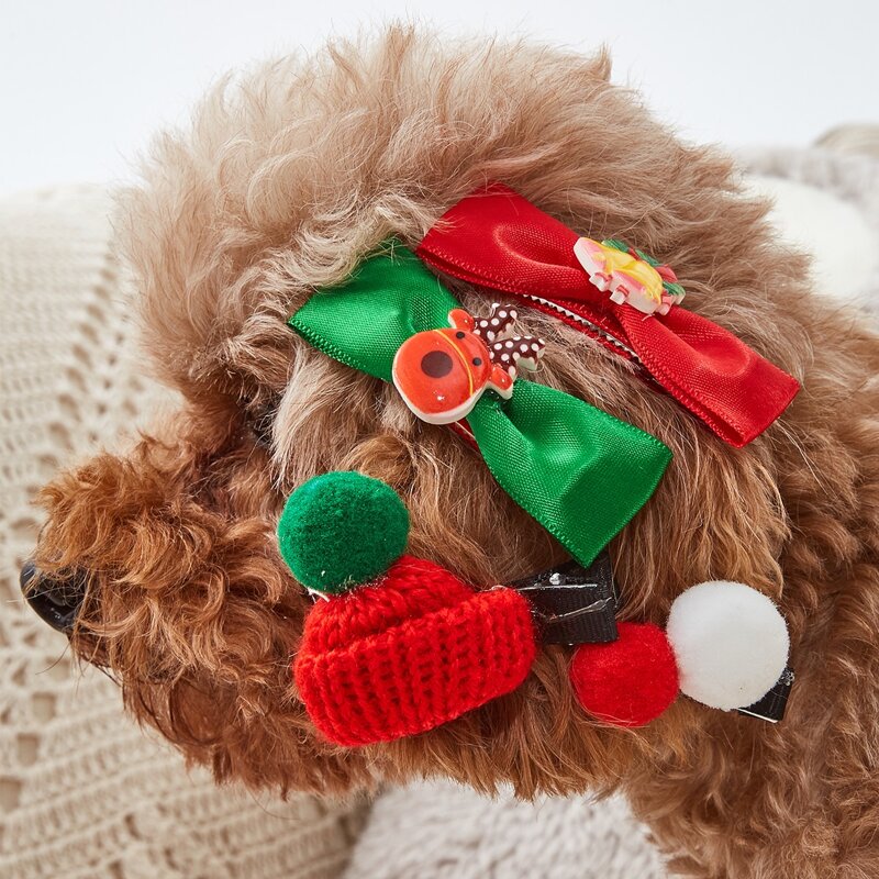 

4pcs Christmas Hat Decor Dog Hair Clip, Red