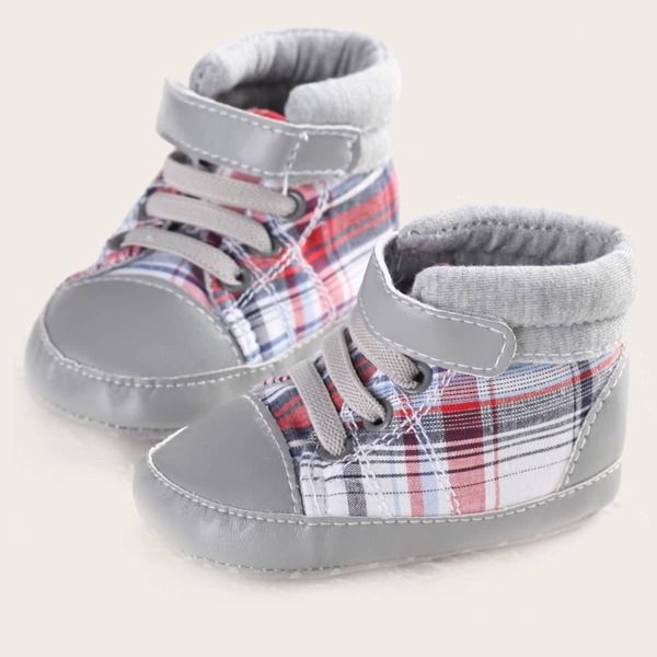 

Baby Boy Plaid Velcro Strap High-top Sneakers, Grey
