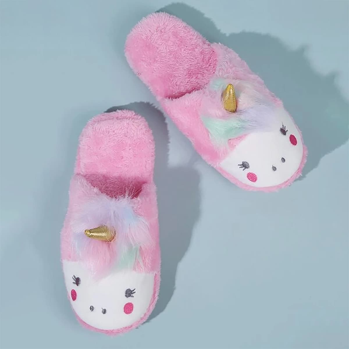 

Cartoon Unicorn Fluffy Slippers, Pink
