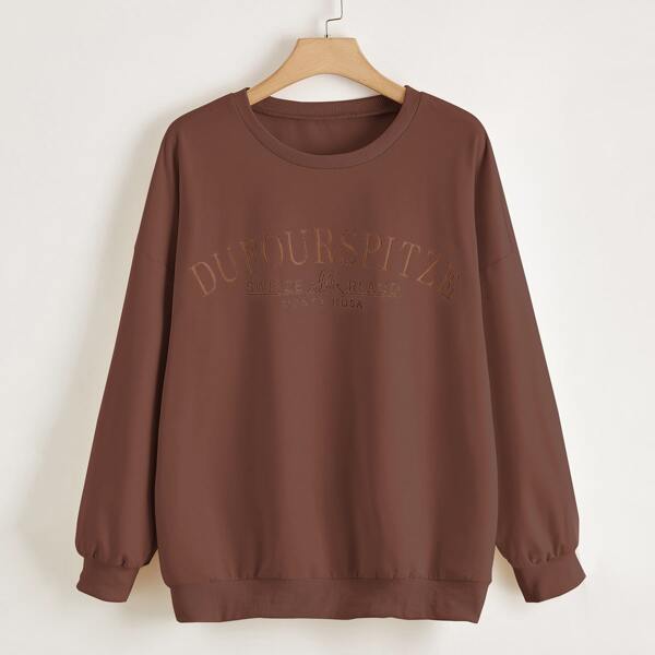 

Plus Letter Graphic Drop Shoulder Sweatshirt, Chocolate brown