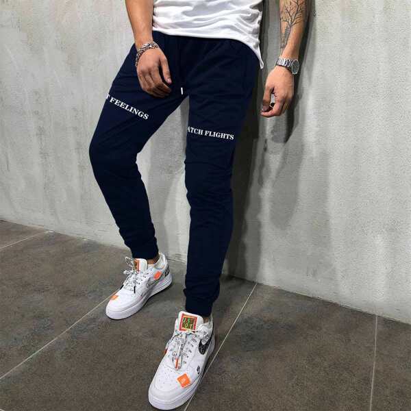 

Men Letter Graphic Drawstring Sweatpants, Navy blue