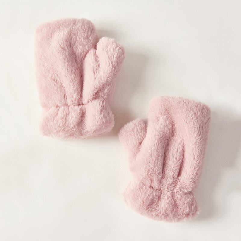 

Fluffy Half Finger Gloves, Pastel baby pink