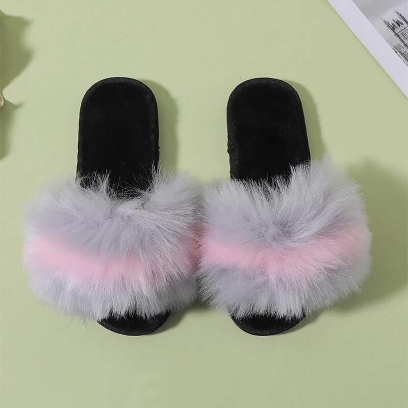 

Fluffy Open Toe Slippers, Multicolor