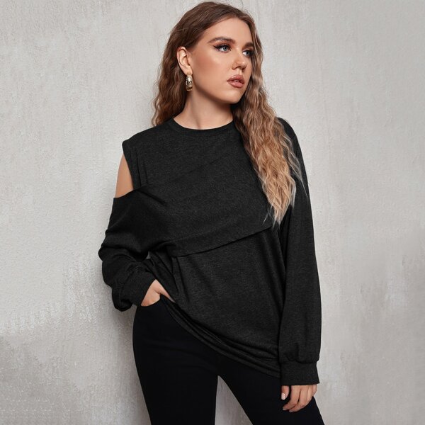 

Plus Solid Cut Out Sweatshirt, Black