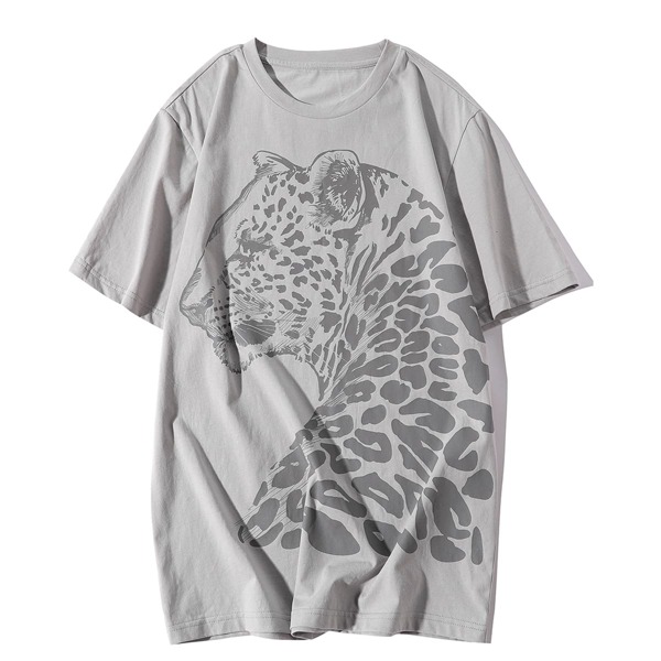 

Men Leopard Print Crew Neck Tee, Grey