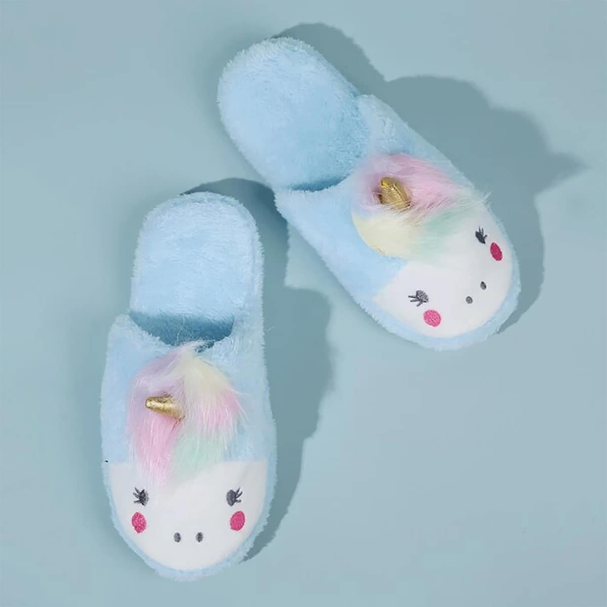 

Cartoon Unicorn Fluffy Slippers, Baby blue