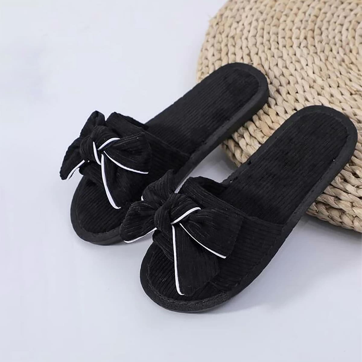 

Bow Decor Open Toe Slippers, Black