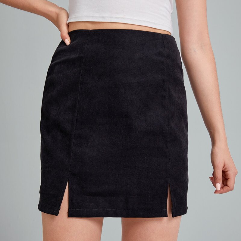 

Solid Split Skirt, Black