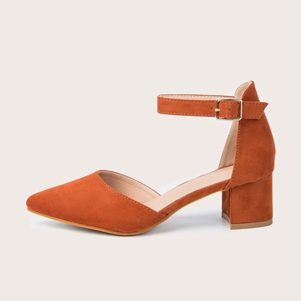 

Point Toe Ankle Strap Chunky Pumps, Orange