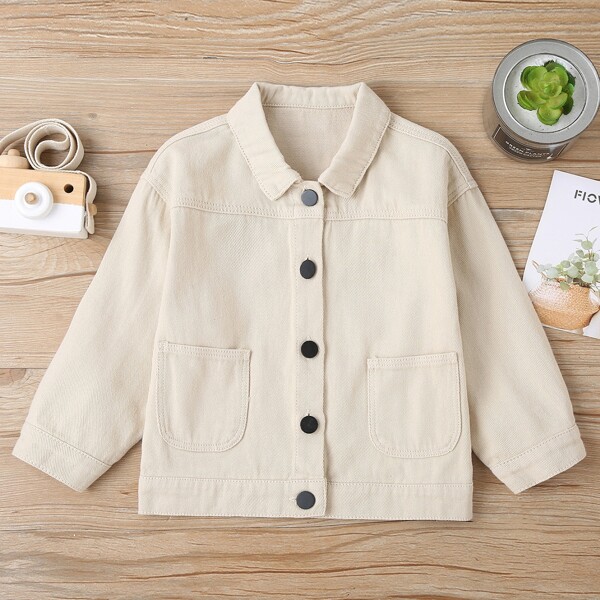 

Toddler Girls Cartoon Graphic Denim Jacket, Beige
